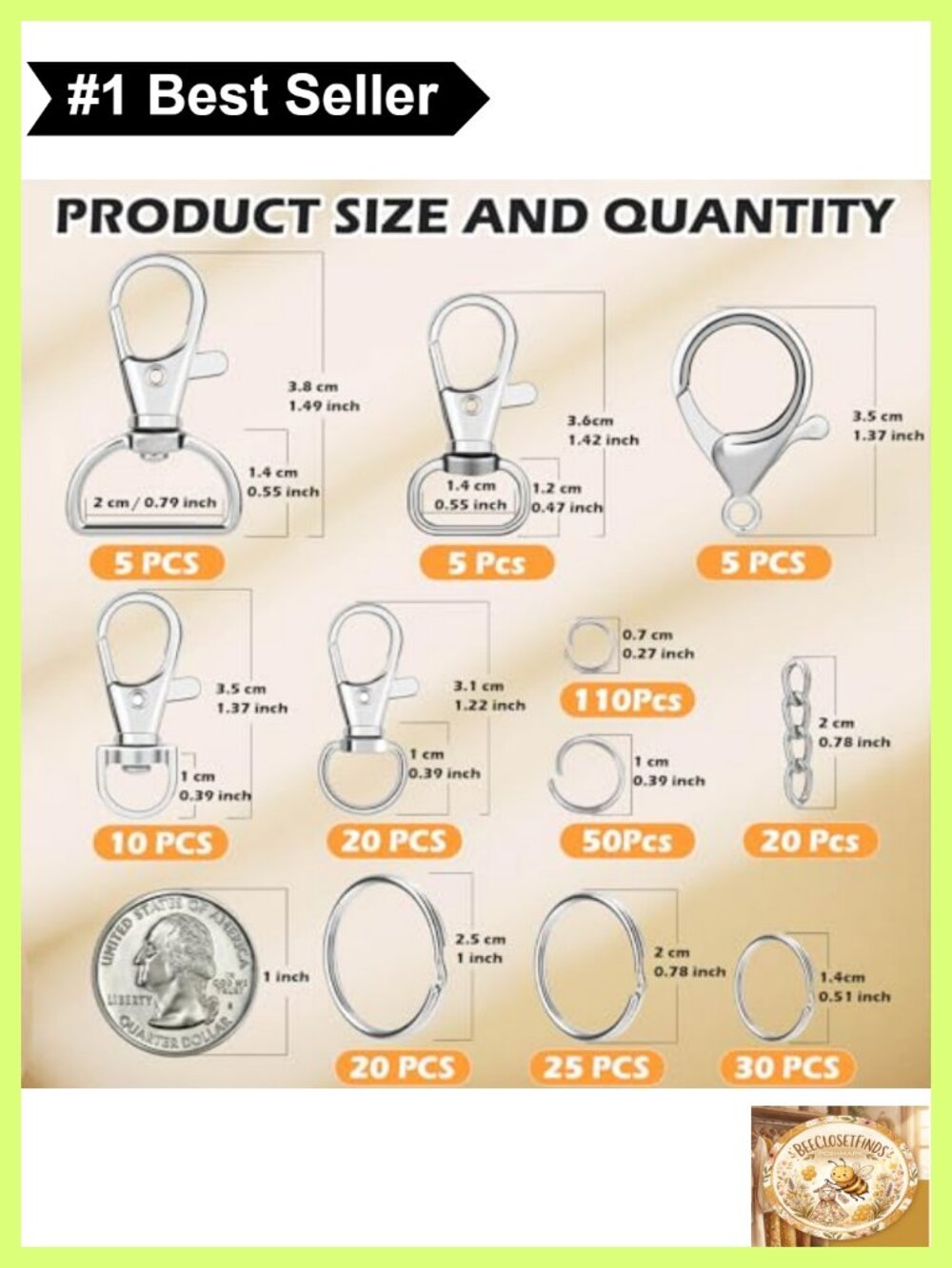 300PC Keychain Making Kit Metal Keychain Hardware Clips Hooks Rings - Picture 2 of 6